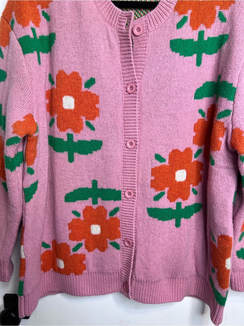Maison Me Ladies Ashley Pink Floral Wool Blend Knit Cardigan Jacket. Size Large. - Picture 7 of 12